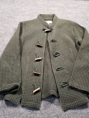 CABELA'S SOLID GREEN WAFFLE TEXTURE TOGGLE BUTTON LONG SLEEVE JACKET SZ S